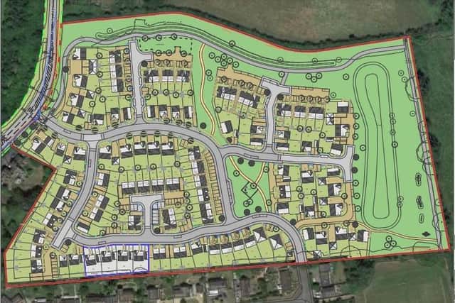 The disputed road leads to the development along St Peters Road show towards the bottom right of the plans