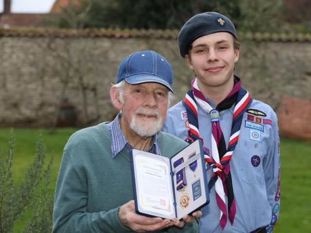 Pryce Jones and great-grandson Sonny Rising, 15, - an Explorer Scout with 1st Sywell Air Scouts
