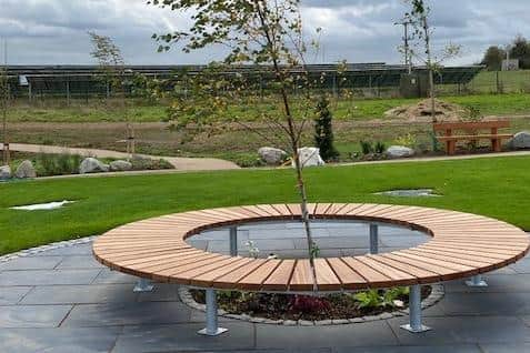 The memorial garden has a circular bench that will have a tree growing at its centre