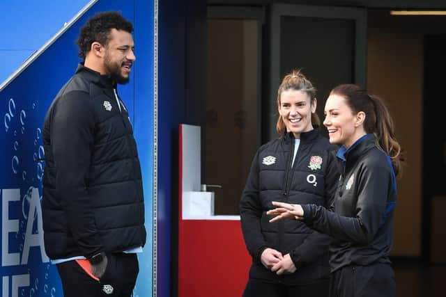 Courtney Lawes with Sarah Hunter and Catherine, Duchess of Cambridge