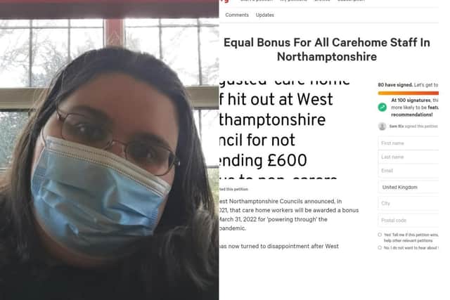 Activities co-ordinator, Sam Rix, has launched a petition against the council's decision to exclude non-carer care home workers from a £600 bonus.