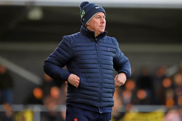 Ian Culverhouse watches on from the sidelines during Kettering Town's 3-2 defeat at Boston United. Picture by Peter Short