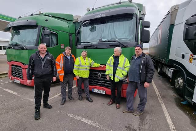 Five of the Ukrainian truck drivers who want to get back to Ukraine