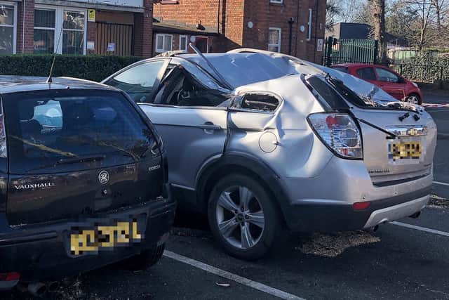 This car was struck by a fallen tree in the storms. It may have been battered, but it’s still a car... and is maybe a metaphor for Ukraine at the moment