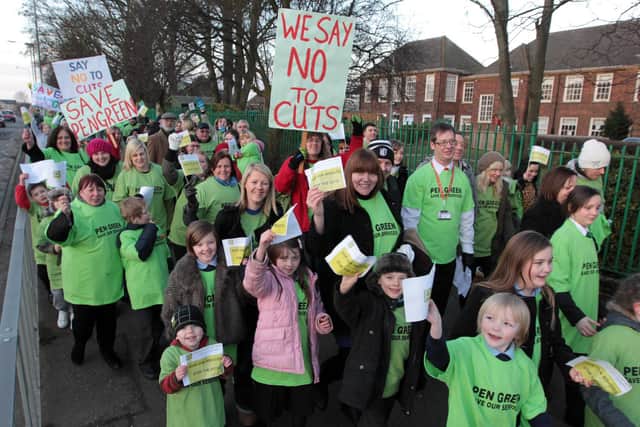 A march against cuts to the Pen Green Centre in 2011.