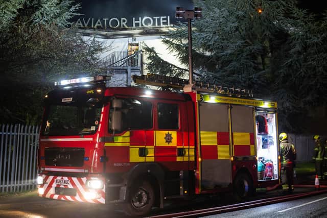 Up to 30 firefighters tackled last night's blaze at the popular Aviator Hotel, between Northampton and Wellingborough. Photo: Aperturenorthampton.com