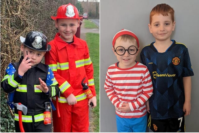 Maria Machado shared this photo of Giovani and Alex as firemen, and Georgie Newman shared this photo of Lucas and Hugo as Wally and Ronaldo