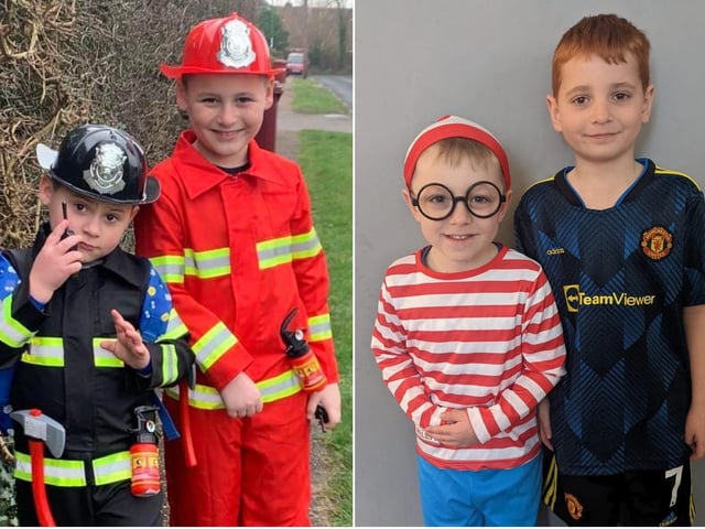 Maria Machado shared this photo of Giovani and Alex as firemen, and Georgie Newman shared this photo of Lucas and Hugo as Wally and Ronaldo