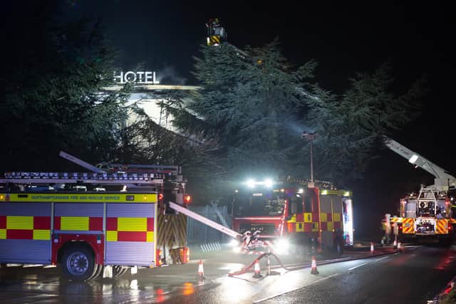 Fire crews tackled a blaze at the Aviator Hotel between Northampton and Wellingborough last night. Photo: Aperturenorthampton.com