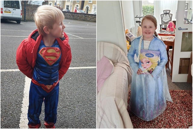 Marie Hedgecock shared this photo of her son and daughter as Superman and Elsa from Frozen