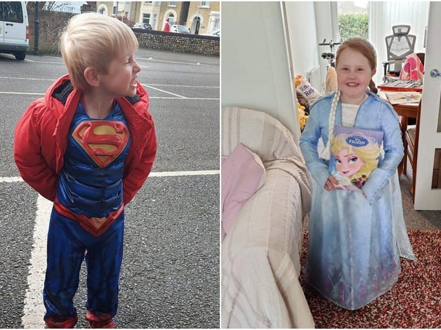 Marie Hedgecock shared this photo of her son and daughter as Superman and Elsa from Frozen