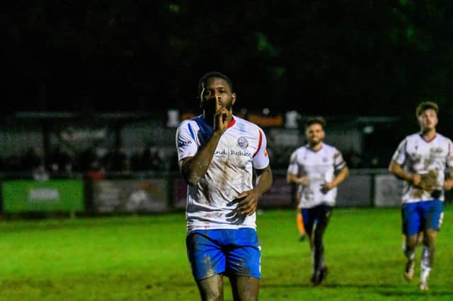 Nathan Tshikuna was AFC Rushden & Diamonds' late, late hero as his stunning free-kick secured a 3-2 victory at Lowestoft Town