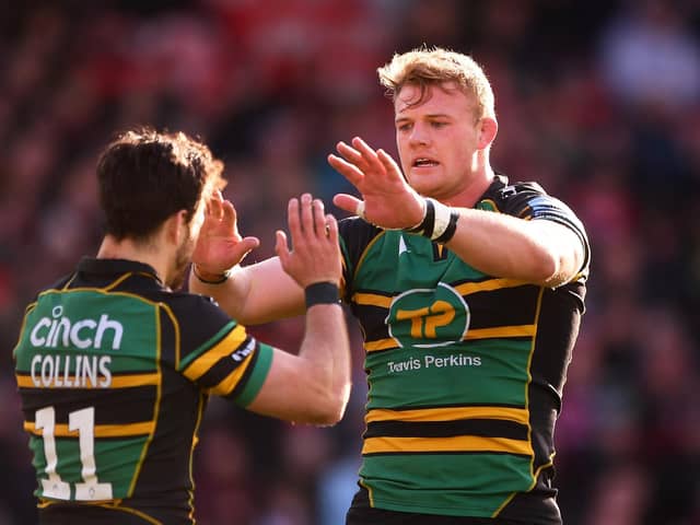 Tom Collins and David Ribbans celebrated a stunning Saints try, but it wasn't enough to earn the win at Kingsholm on Saturday
