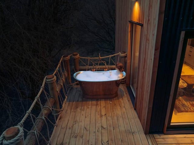 The outdoor copper bath allows guests to stargaze in the nude.