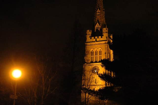 The current floodlights shine orange