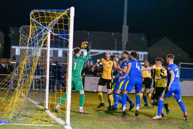 Action from AFC Rushden & Diamonds' 2-1 defeat at Peterborough Sports on Tuesday night. Picture courtesy of Hawkins Images