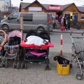 Many mothers have abandoned their children’s pushchairs while fleeing from Ukraine into Poland. Across the border, Polish mums have donated replacement prams to the refugees