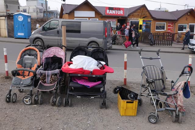 Many mothers have abandoned their children’s pushchairs while fleeing from Ukraine into Poland. Across the border, Polish mums have donated replacement prams to the refugees