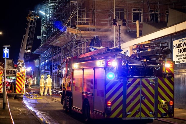Appliances blocked College Street as crews tackled the blaze from the rear of the former Debenhams store, which closed last May