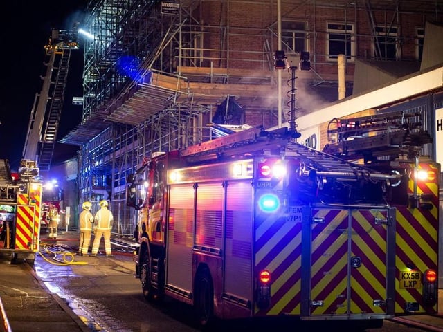 Appliances blocked College Street as crews tackled the blaze from the rear of the former Debenhams store, which closed last May