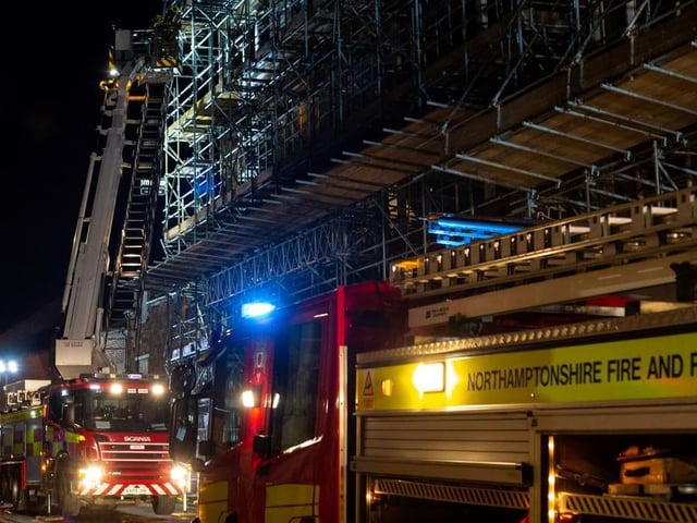 Crews used a 'cherry-picker' to reach the fourth floor of the derelict town centre site