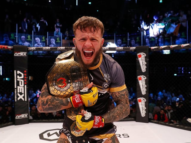 The Corby star shows his delight after a victory in the main event