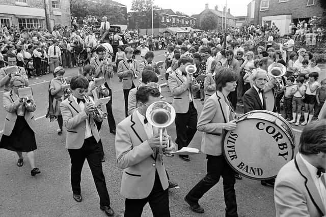 Corby Silver Band play in the parade in 1982