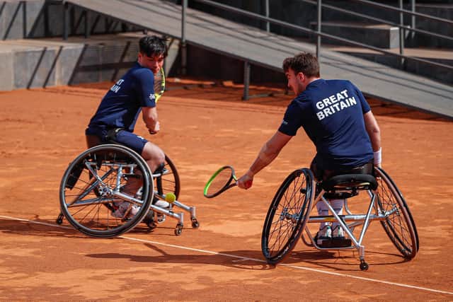 Dermot Bailey in doubles action with Dahnon Ward