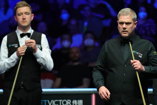 Kyren Wilson and Robert Milkins pictured during the Gibraltar Open final. Picture courtesy of World Snooker