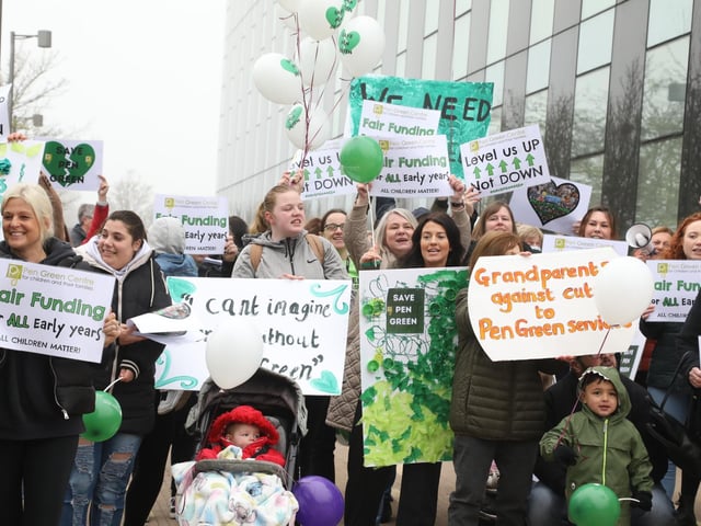 Grandparents, parents, staff and children joined in the protest