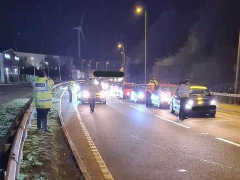 Police swooped on illegal street racers at DIRFT on Saturday night. Photo: @Northants_RPU