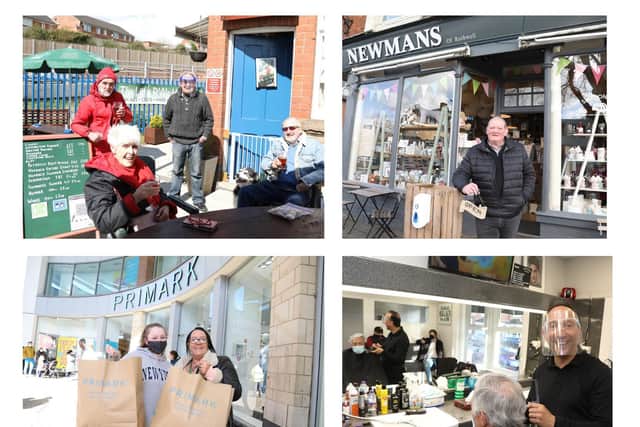 l-r top The Little R'Ale House Wellingborough, Lennie Newman in Rothwell
l-r bottom Primark Corby, Vince's Barber shop Kettering