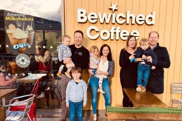 The Bewiched family outside their Rushden Lakes coffee shop
