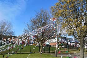 Dale End Scout Centre bedecked in flags for St George's Day to welcome back the restart of Scouting