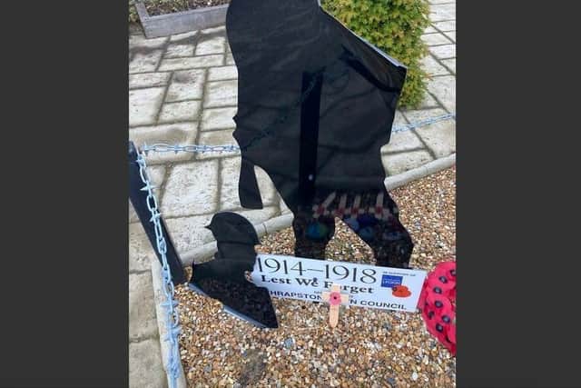 The damage caused to the memorial last year. Credit: Thrapston Town Council