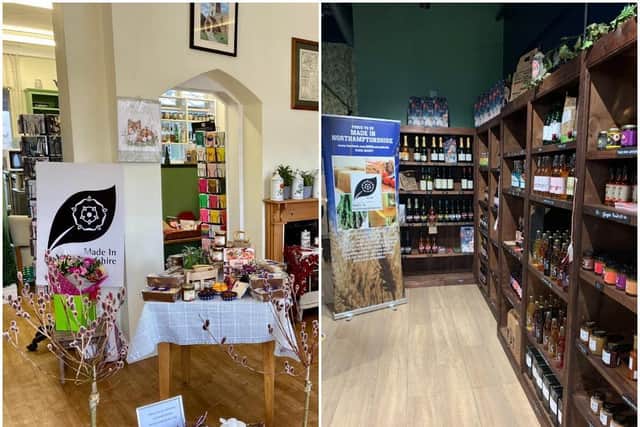 Inside Made In Northamptonshire's two shops at Jeyes of Earls Barton (left) and Rushden Lakes