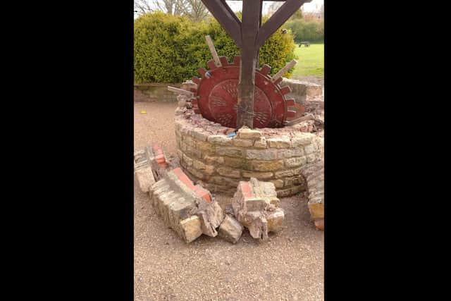 The damaged wishing well  - photo courtesy of Corby Phoenix Rotary Club