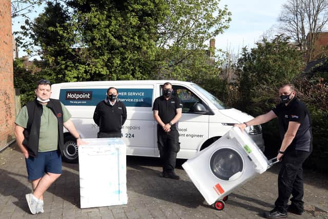 l-r Chris Curry with Colin Dowell (area service manager), Robert Stedman and Darren Gidney (technical service engineers)