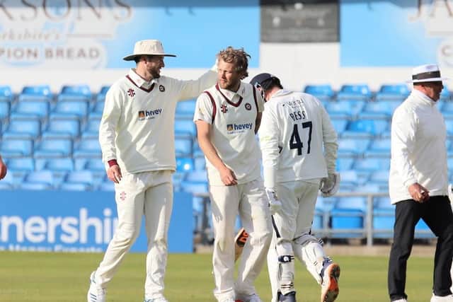 Gareth Berg celebrates claiming the wicket of Dom Bess