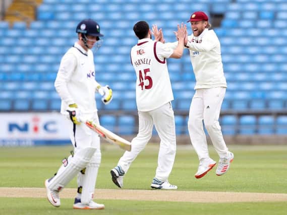 Wayne Parnell celebrates one of his five wickets in Yorkshire's second innings