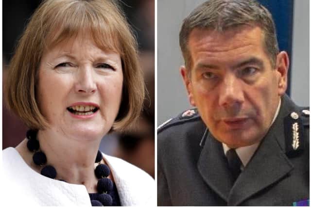 Former solicitor general Harriet Harman (left) and Northamptonshire's Chief Constable Nick Adderley