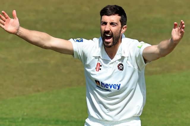 Ben Sanderson celebrates one of his five wickets