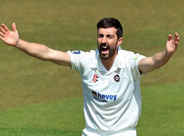 Ben Sanderson celebrates one of his five wickets