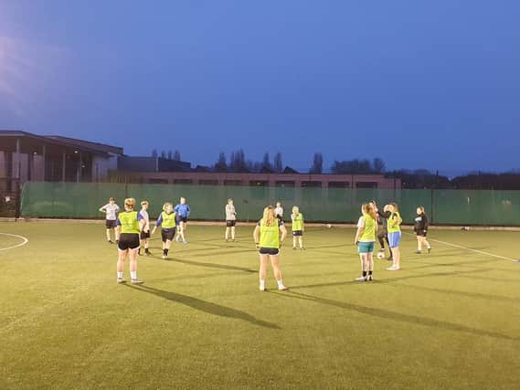 AFC Rushden & Diamonds Women & Girls’ senior team pictured during their first training session back after the last lockdown