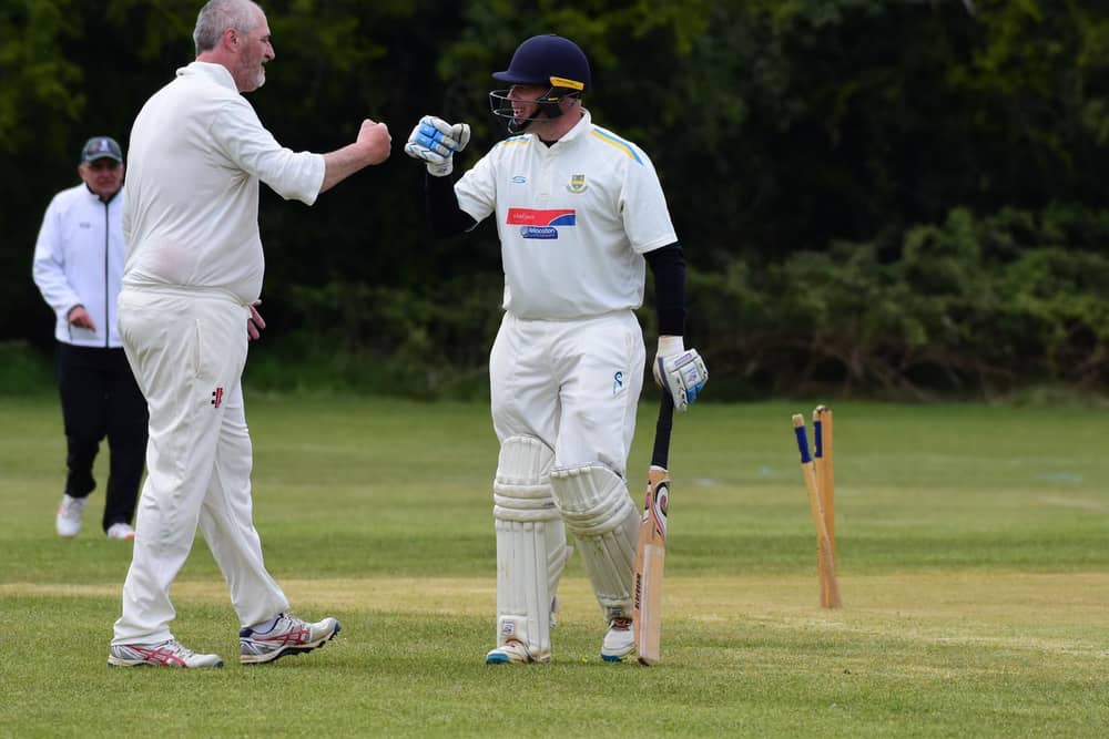 Cogenhoe IIs' Matt Irons sees the funny side after he is dismissed in his team's loss to Obelisk (Pictures: Jamie Brown)