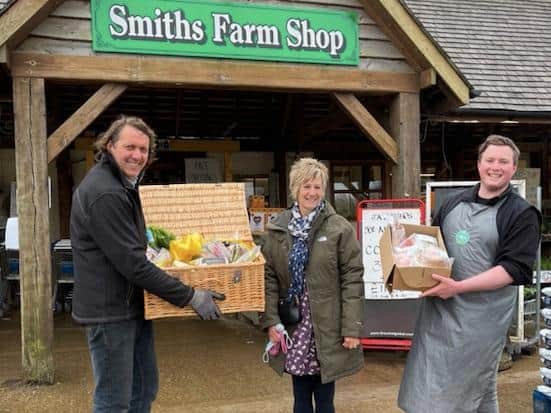Tracey receiving her hamper