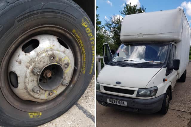 Police spotted this van on the M1 with a wheel held on by only three nuts instead of six.