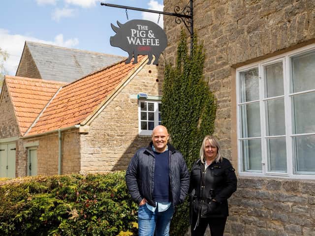 Greedy Gordons Group co-owners Richard Gordon and Sonya Harvey outside The Pig & Waffle in Grafton Underwood, which they are opening in early June
