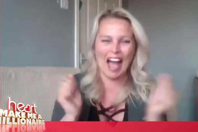 The moment Shelley Humphries finds out she's won a million quid live on Heart Radio