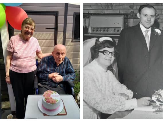 Judith and Norman pictured on their 50th anniversary and on their wedding day.